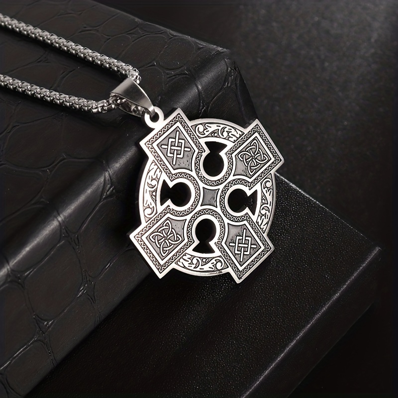 Celtic Knot Cross Pendant Stainless Steel Necklace Irish Symbol Amulet
